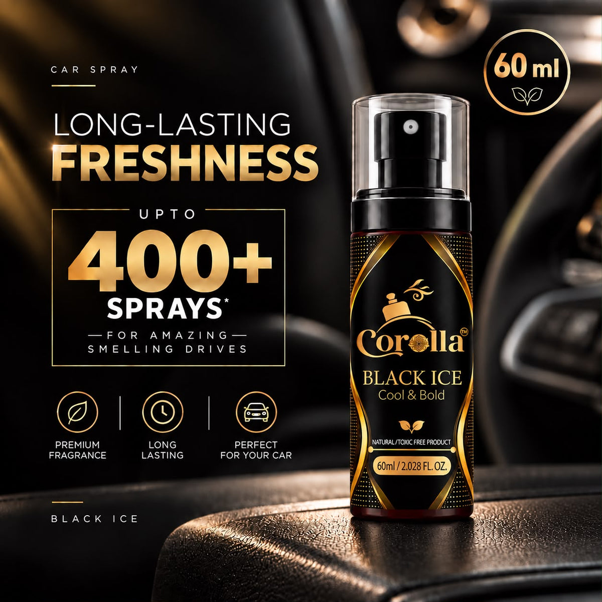 Black Ice Luxury Car Perfume Spray With Hanging Card