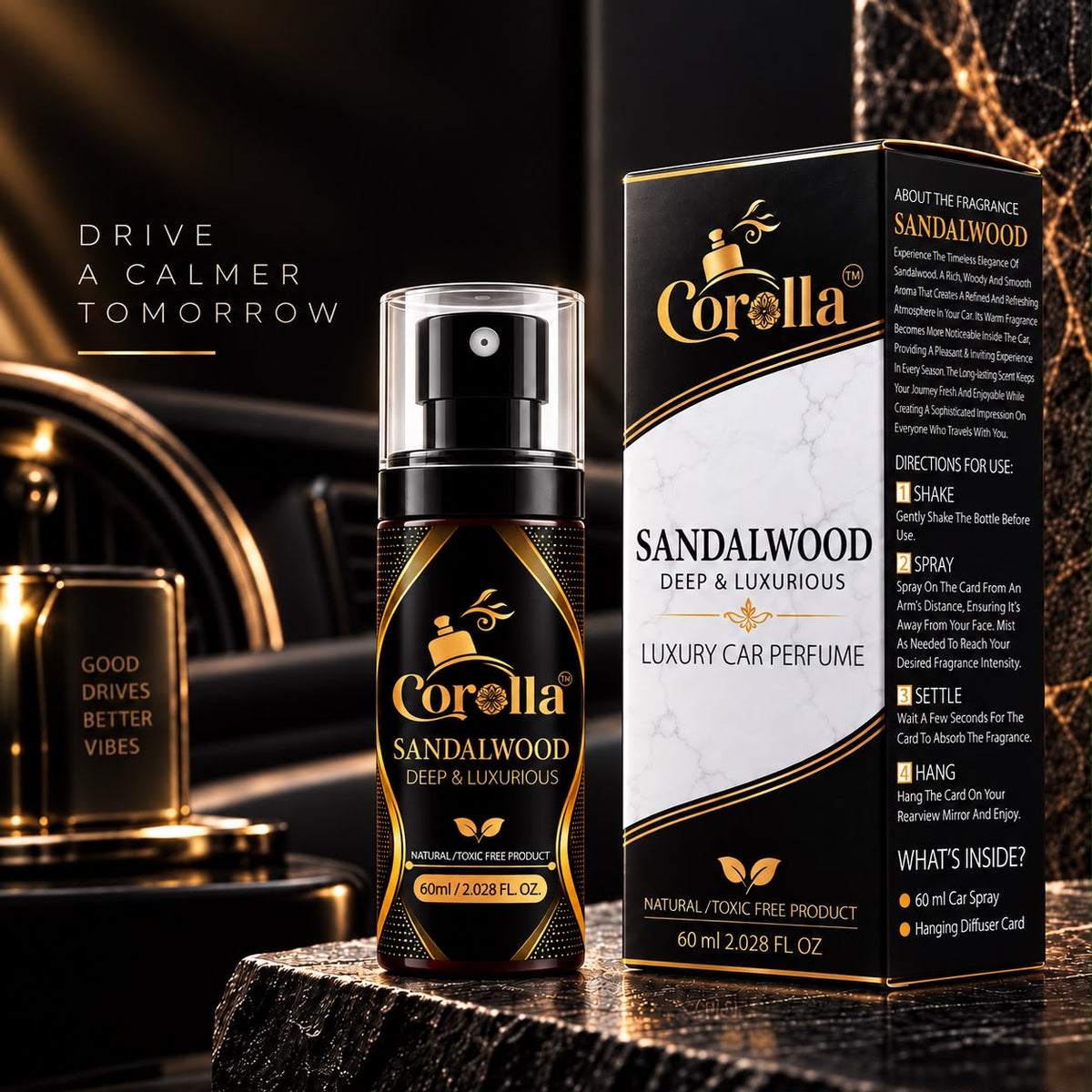 Sandalwood Luxury Car Perfume Spray with Hanging Card
